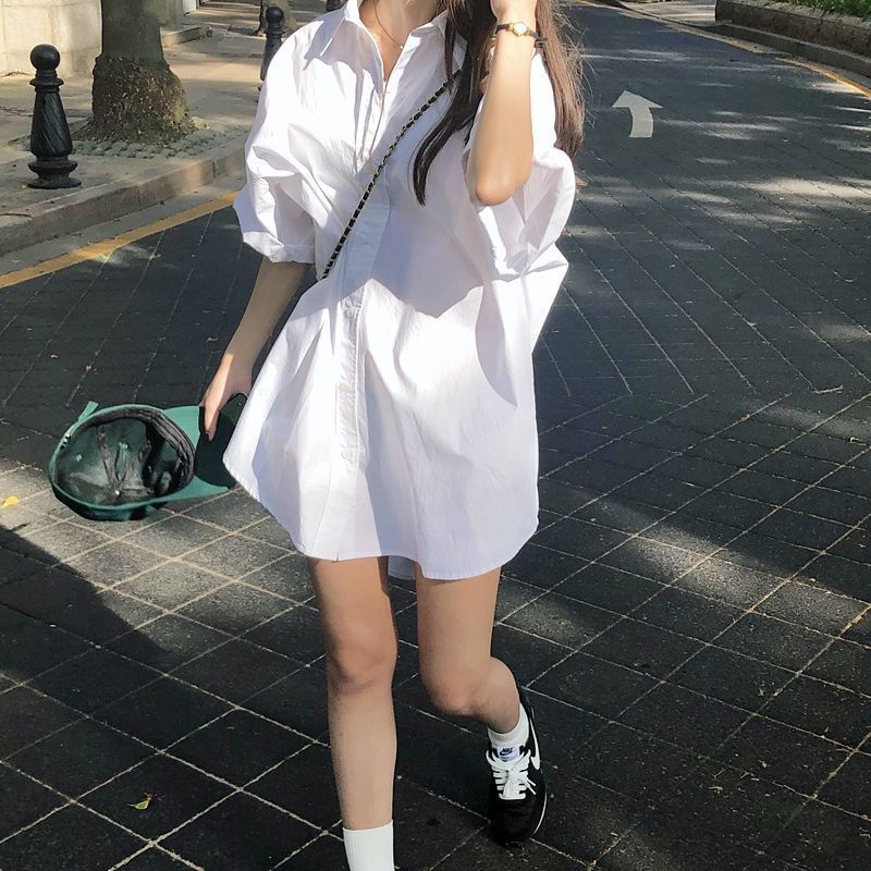 áo kiểu nữ đẹp hàn quốc bigsize sang chảnh bánh bèo tay phồng áo sơ mi form rộng tay dài công sở tay lỡ trắng đi học cổ vuông Áo sơ mi màu xanh dương thiết kế mới thời trang hè cho nữ