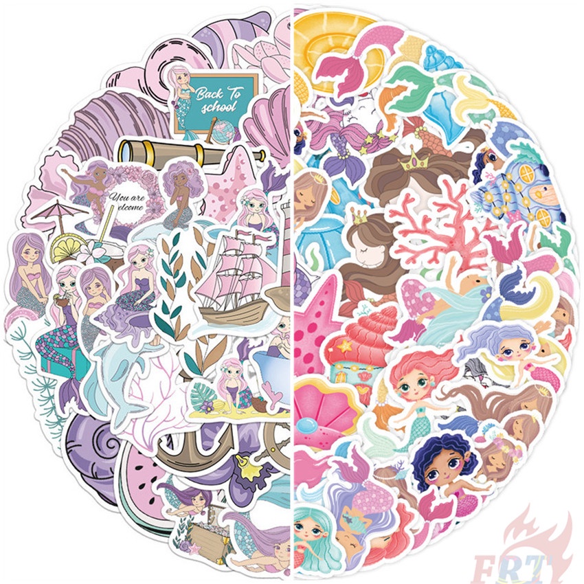 105 Chiếc / Bộ ❉ Miếng Dán Trang Trí Hình Nàng Tiên Cá Xinh Xắn ❉ Sticker Dán Tường Chống Thấm Nước Họa Tiết Doodle Hợp Thời Trang