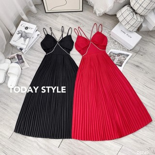 Đầm 2 dây xếp li today style d3740 sang trọng