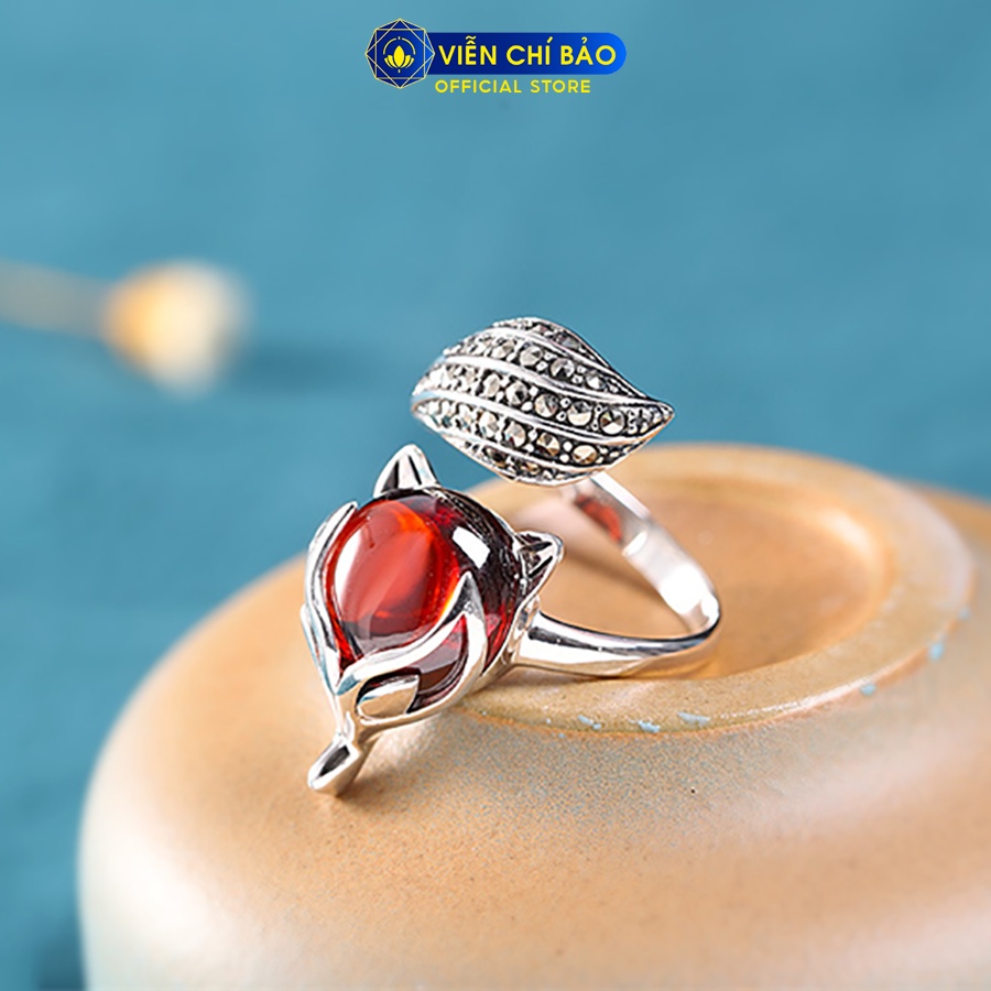 Nhẫn bạc nữ hồ ly cửu vỹ hồ đá đỏ chất liệu bạc 925 thời trang phụ kiện trang sức Viễn Chí Bảo N000373