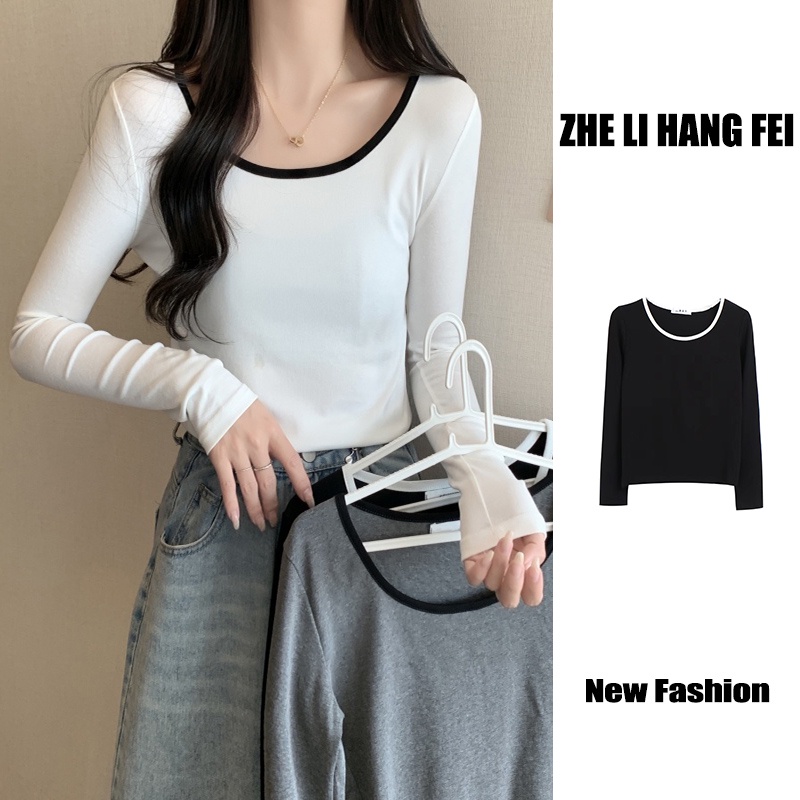 ZHELIHANGFEI Áo Thun Tay Dài Form Ôm Kiểu Dáng Ngọt Ngào