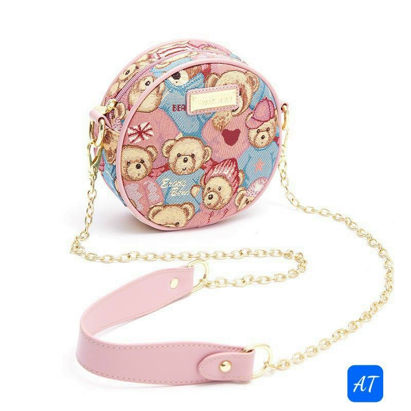 Túi đeo chéo gấu hình tròn - vải cavas thời trang xinh xắn