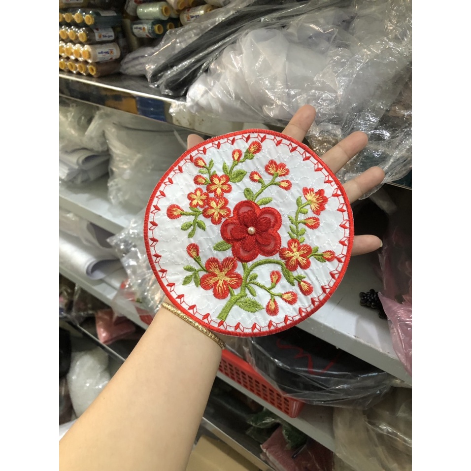 tấm tròn thêu nhánh hoa 15cm