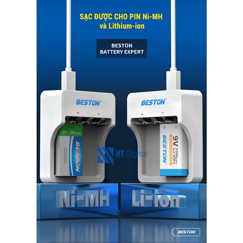 Pin sạc Lithium 9V 1000mAh Beston dùng cho micro, đồng hồ đo điện, chuông báo động, đồ chơi