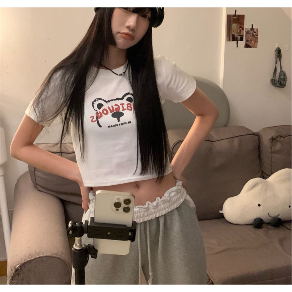 Áo thun XINLANYASHE croptop tay ngắn phong cách Hàn Quốc cho nữ