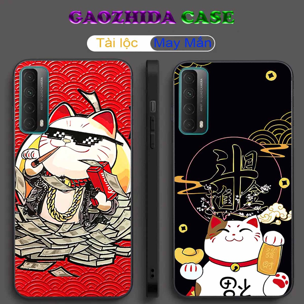 Ốp Huawei Y9s / Y6ii / Y7a (Ốp Mặt Lưng Kính) Mèo thần tài may mắn