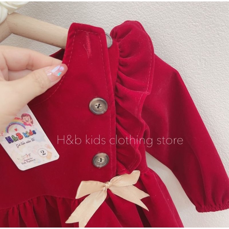 Váy nhung đỏ bé gái Noel bèo nhún cực xinh