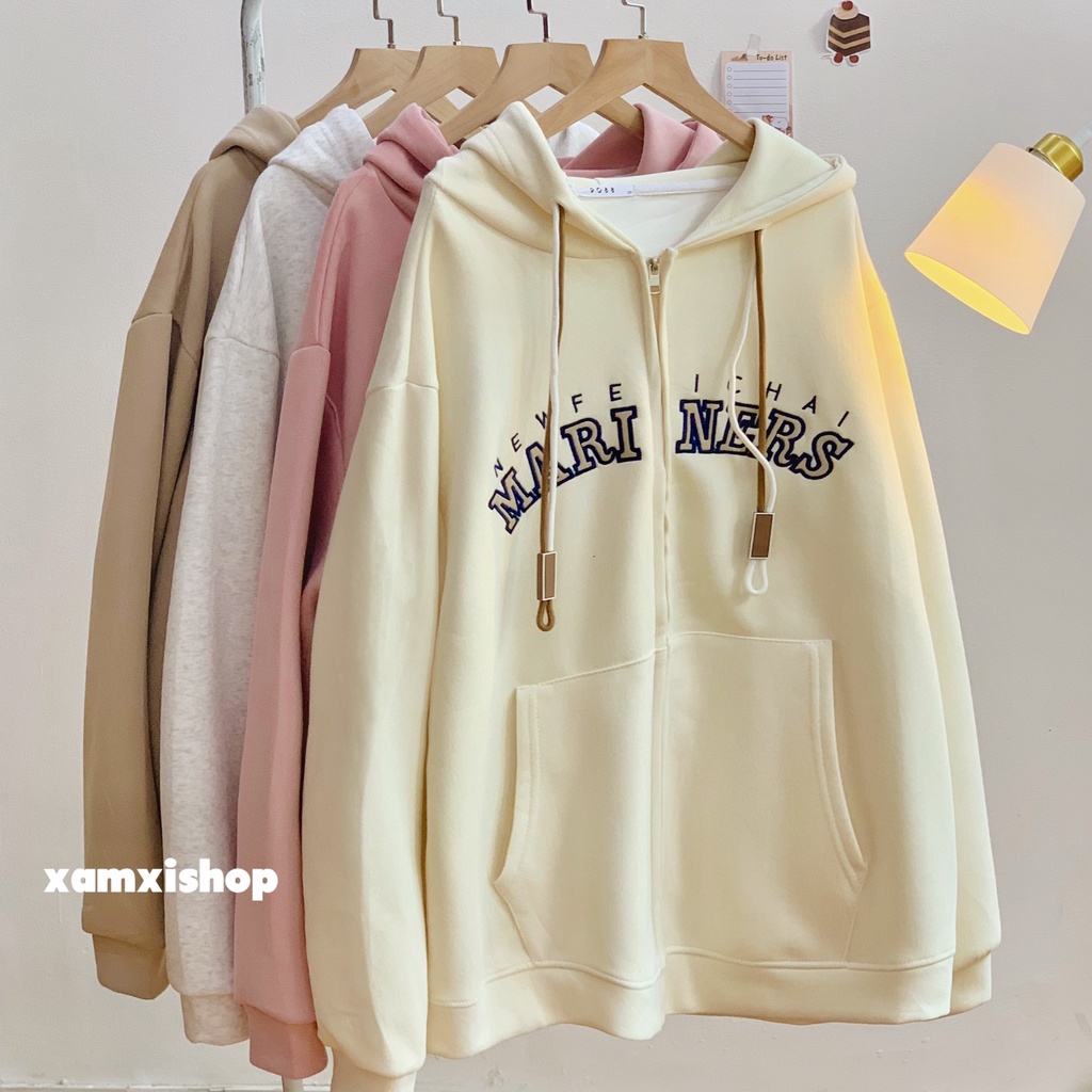 Áo khoác hoodiezip form rộng thêu chữ siêu xinh- Shop Xàm Xí