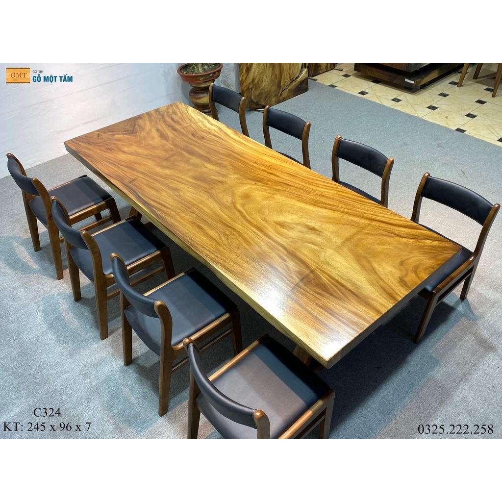 Bàn Làm Việc Gỗ Me Tây, Bàn Cafe Gỗ Me Tây Dài 2,45m Rộng 96cm Dày 7cm