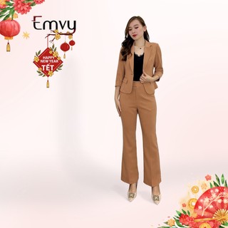 Bộ vest nữ công sở tay dài quần baggy ống loe bigsize Emvy S71