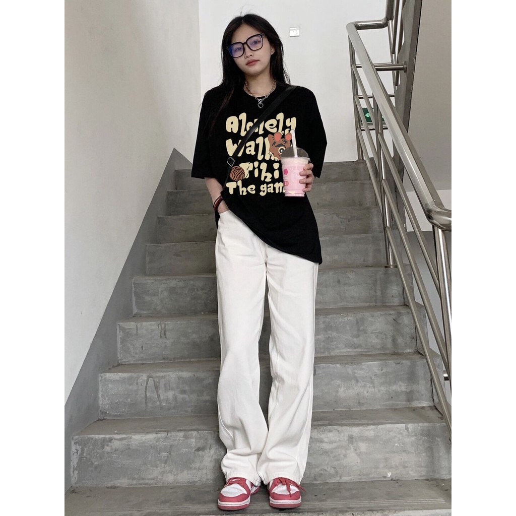 SELVZE Áo Thun Nữ Ngắn Tay Dáng Rộng Vải Cotton
