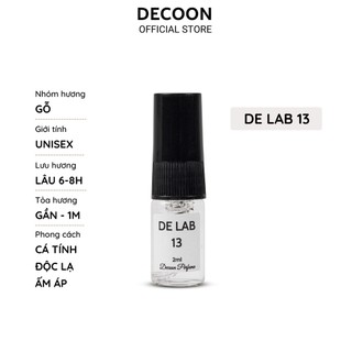 Tinh dầu nước hoa DecooN De Lab 13 mini mùi hương gỗ unisex tinh tế, ấm áp, tĩnh lặng, chai thủy tinh dạng xịt 2ml