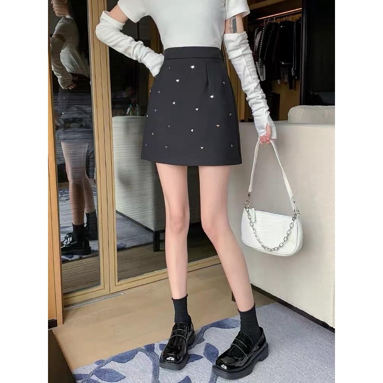 MS1026 Chân váy chữ A đính cườm trái tim dễ thương