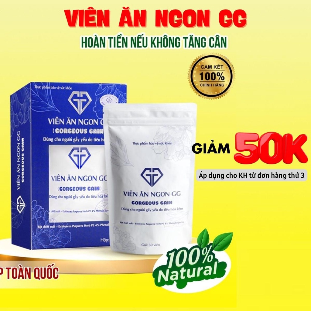 Viên Ăn Ngon GG Gorgeous Gain Giúp Ăn Ngon Tăng Cân Ngủ Sâu Cải Thiện Hệ Tiêu Hoá Ăn Ngủ Sâu An Toàn Không Tác Dụng Phụ