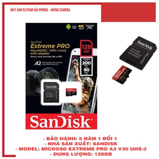 Thẻ nhớ microsdxc sandisk extreme pro v30 a2 128gb 200mb/s sdsqxcd-128g-gn6ma
