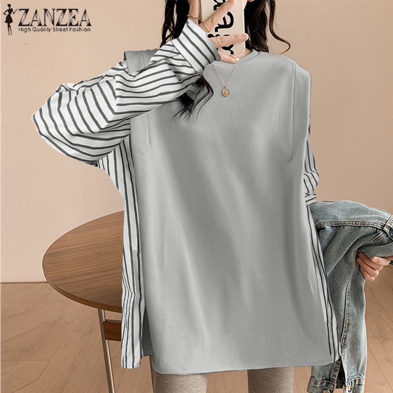 Áo nữ ZANZEA tay dài dáng rộng họa tiết sọc thời trang