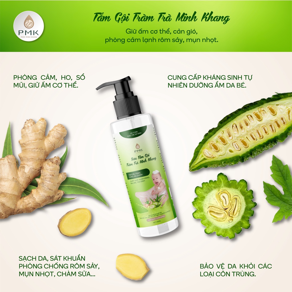 Sữa tắm gội tràm trà Minh Khang phòng cảm cúm, ho, sổ mũi an toàn cho cả trẻ sơ sinh