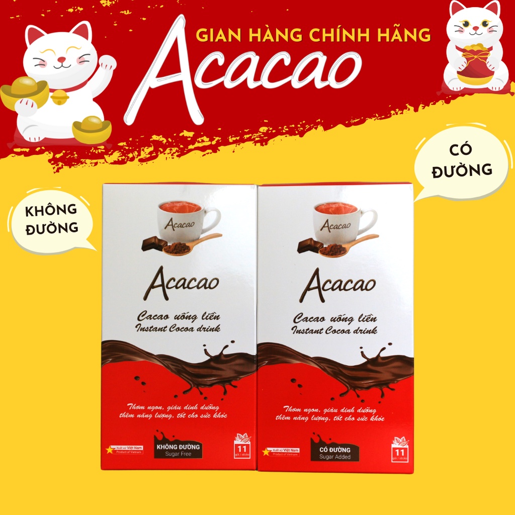 COMBO 01 CÓ ĐƯỜNG + 01 KHÔNG ĐƯỜNG Bột cacao uống liền ACACAO