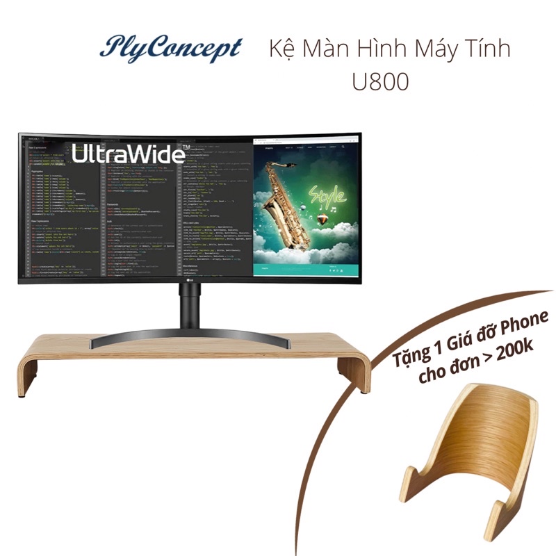 [Mã BMLT35 giảm đến 35K đơn 99K] Kệ màn hình máy tính, Kệ Tivi Ngang 80 cm - Plyconcept Monitor Stand U800 - Màu gỗ Sồi