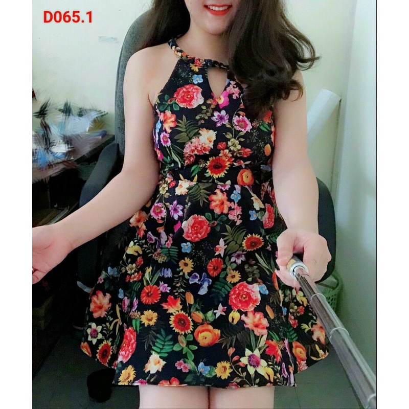 Đầm thời trang nữ ngắn tay mặc đi chơi cổ phối bèo váy xoè có 2 màu xanh và đen SL