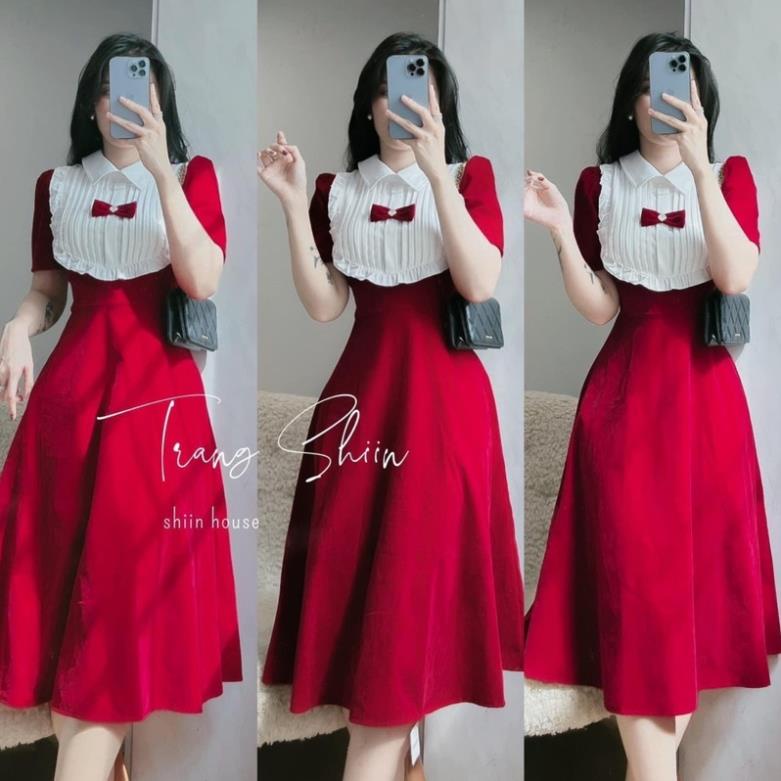Siêu phẩm váy nhung tiểu thư dáng dài chất nhung cứng qc l1