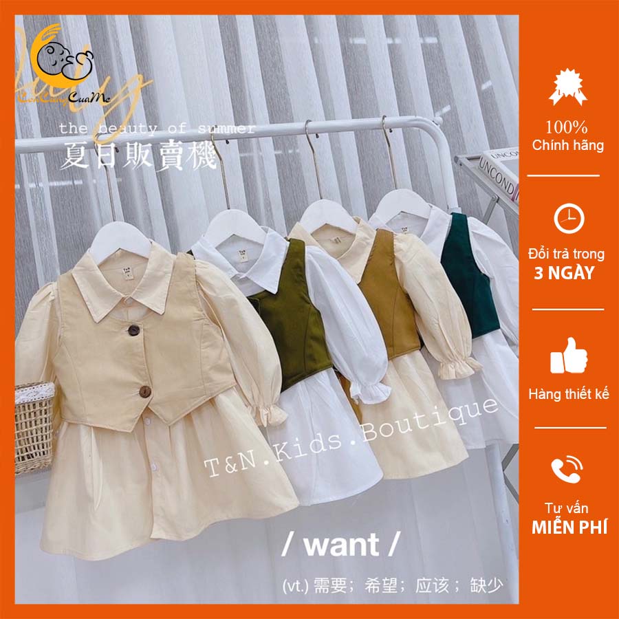Váy sơ mi kèm gile cho bé gái đi học, đi chơi, đi tiệc cho bé 1 2 3 4 5 6 tuổi