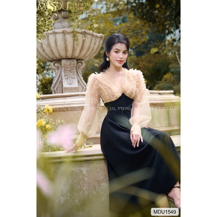 Đầm chất tơ phối Hàn cao cấp thiết kế 2 lớp mã MDU1549- MDU COLLECTION