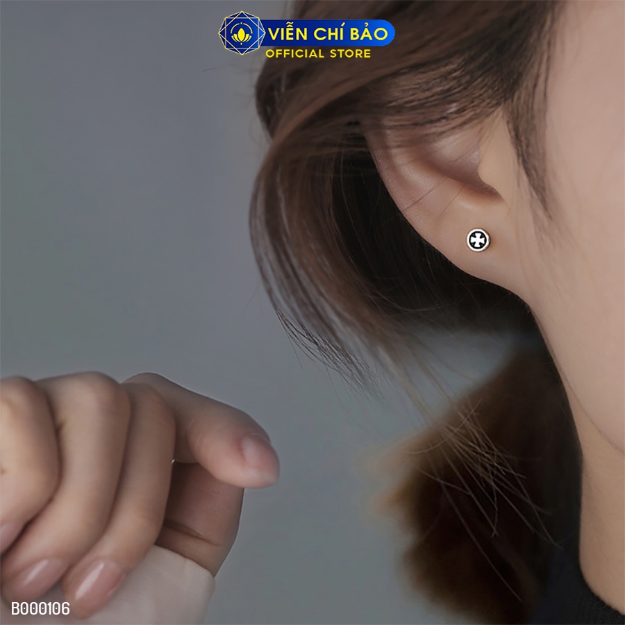 Bông tai bạc nữ cỏ 4 lá nhỏ chốt vặn chất liệu bạc 925 thời trang phụ kiện trang sức Viễn Chí Bảo B000106