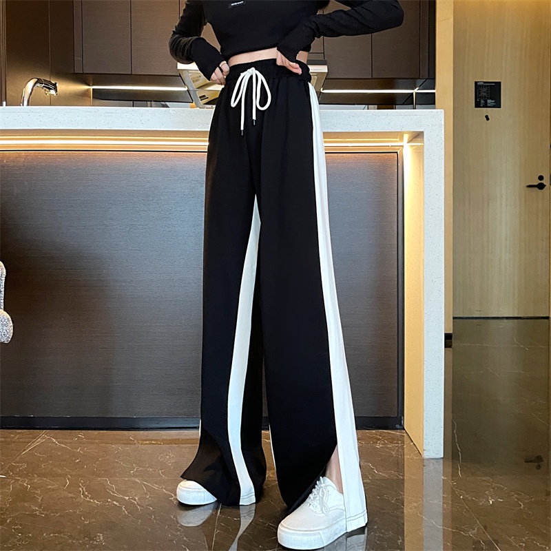 Quần ống rộng Xẻ Tà Phối Màu Tương Phản Thời Trang Mùa Thu Mới Cho Nữ