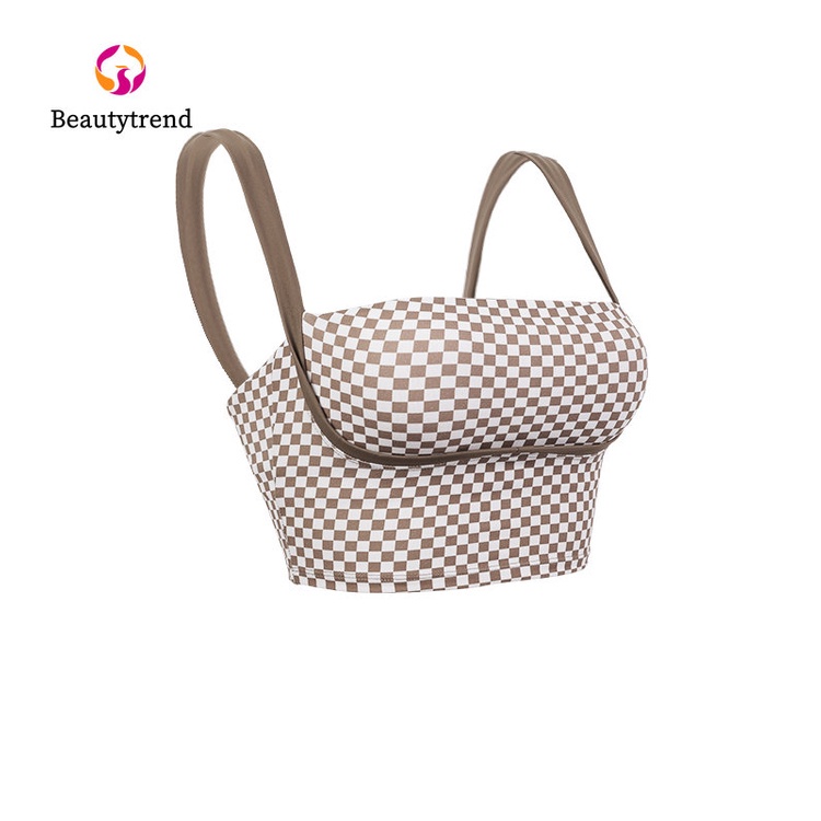 【Beautytrend】Áo Bra Thể Thao Kẻ Sọc Ca Rô Hở Lưng Thời Trang Cho Nữ