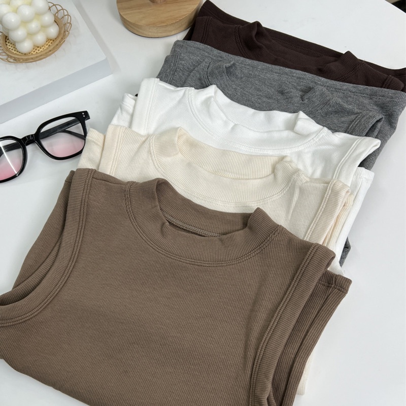 Áo Thun Sát Nách Cổ Tròn Màu Trơn Đơn Giản Thời Trang Dễ Phối Đồ