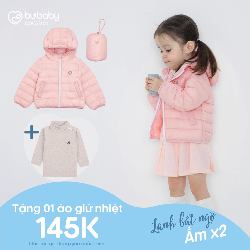Áo khoác phao siêu nhẹ Bubaby hồng cho bé gái, tặng kèm áo giữ nhiệt sợi tre