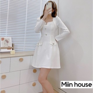 Váy dạ text sợi tweed mỏng 5 khuy đá