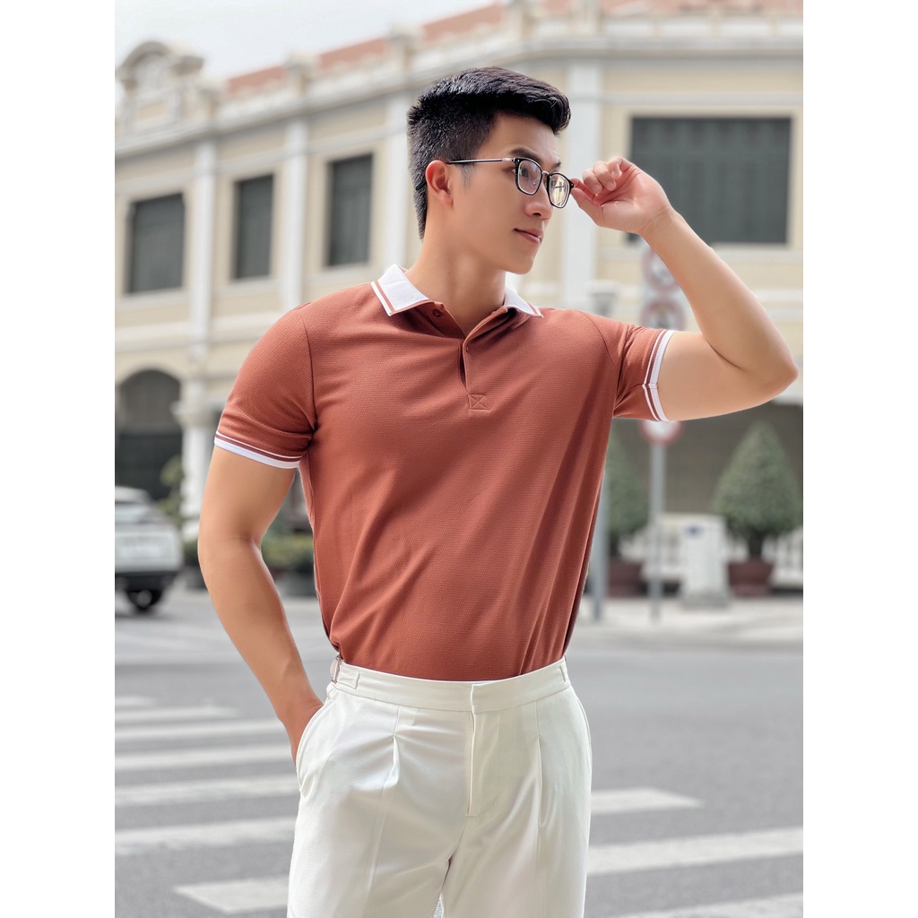 Áo Polo Americus Gosani Phối Cổ Và Viền Tay Màu Cam Đất, Xanh Cổ Vịt