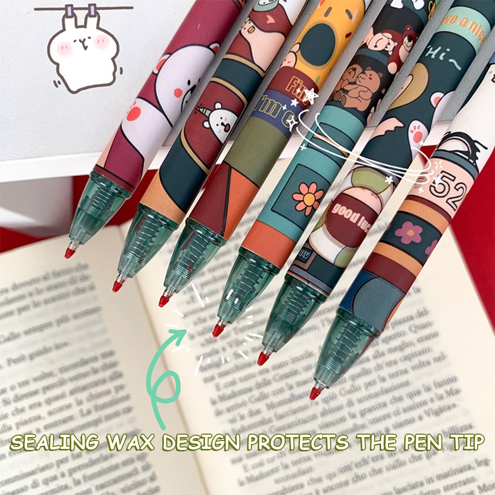 Bút Bi Bấm Mực Đen Ngòi 0.5mm In Hình Xe Buýt Hoạt Hình