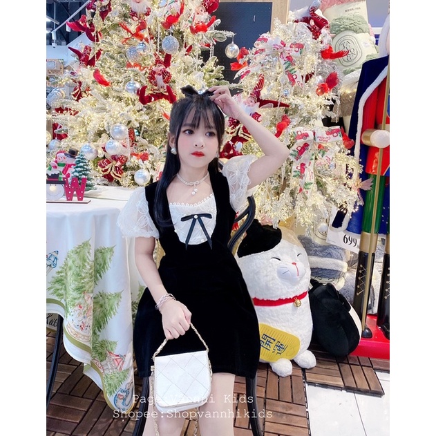 Váy Nhung Phối Zen Tiểu Thư Đinh Ngọc Cho Bé 16kg-41kg