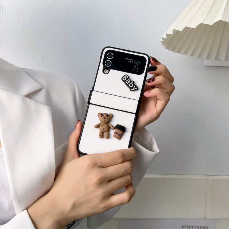 Bao Da Điện Thoại Nắp Gập Hình Gấu 3d Phong Cách Hàn Quốc Cho samsung galaxy z flip 3 4 5g flip5 zflip5 zflip4 Ốp