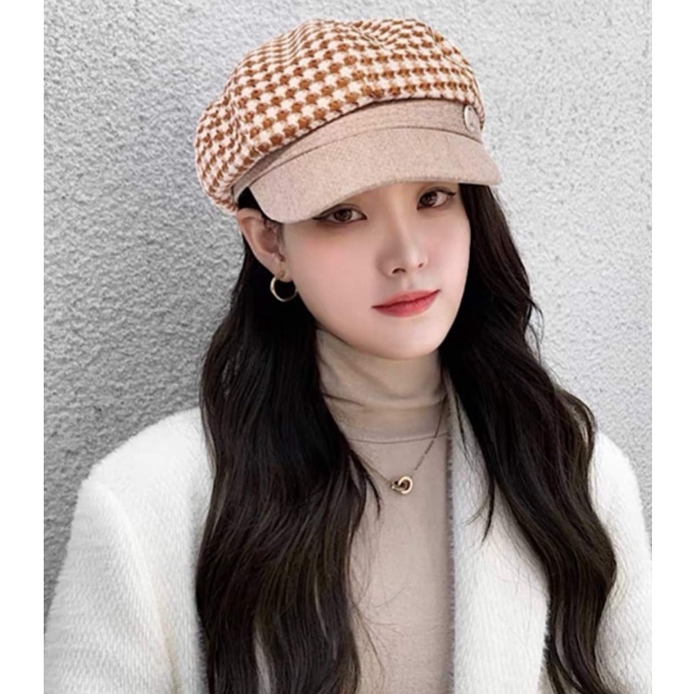 Sỉ 10 cái mũ thủy thủ thời trang họa tiết kẻ trẻ trung, Mũ bê rê