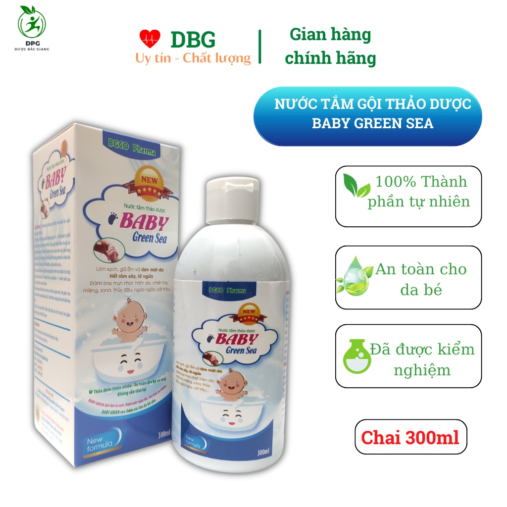 Nước tắm thảo dược dùng cho trẻ sơ sinh Baby green sea Chai 300ml sạch rôm, mẩn ngứa, hăm da, mụn nhọt, chốc đầu