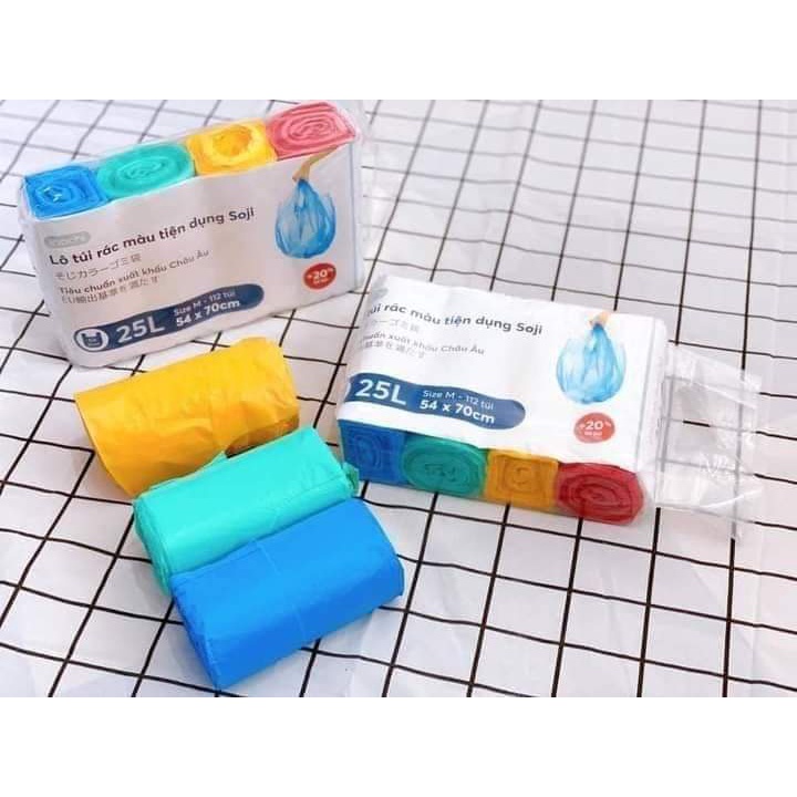 Lô 4 Cuộn Túi Đựng Rác Đen Và Màu Tự Phân Hủy Inochi Có Quai 10L 25L 50L