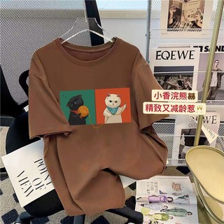 Áo thun FASHMILY 100% cotton tay ngắn cổ tròn dáng rộng thời trang Hàn Quốc 2023 cho nam nữ