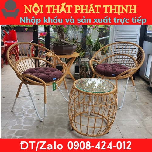 Bàn ghế xích đu treo ban công , cafe sân vườn , decor phòng giả mây