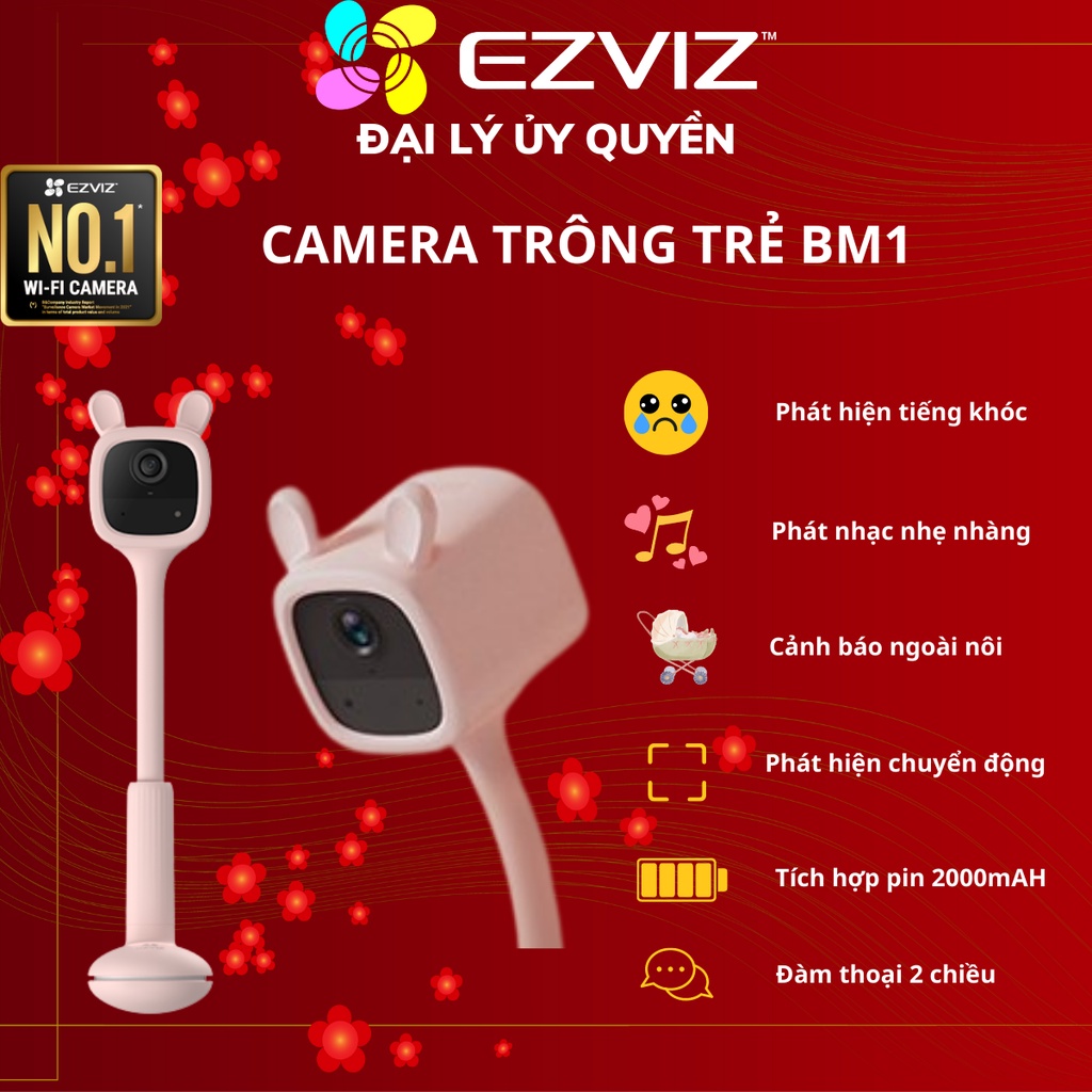 Camera WIFI Trông trẻ EZVIZ BM1 2MP FullHD 1080p, đàm thoại 2 chiều, tự động bật nhạc dùng PIN