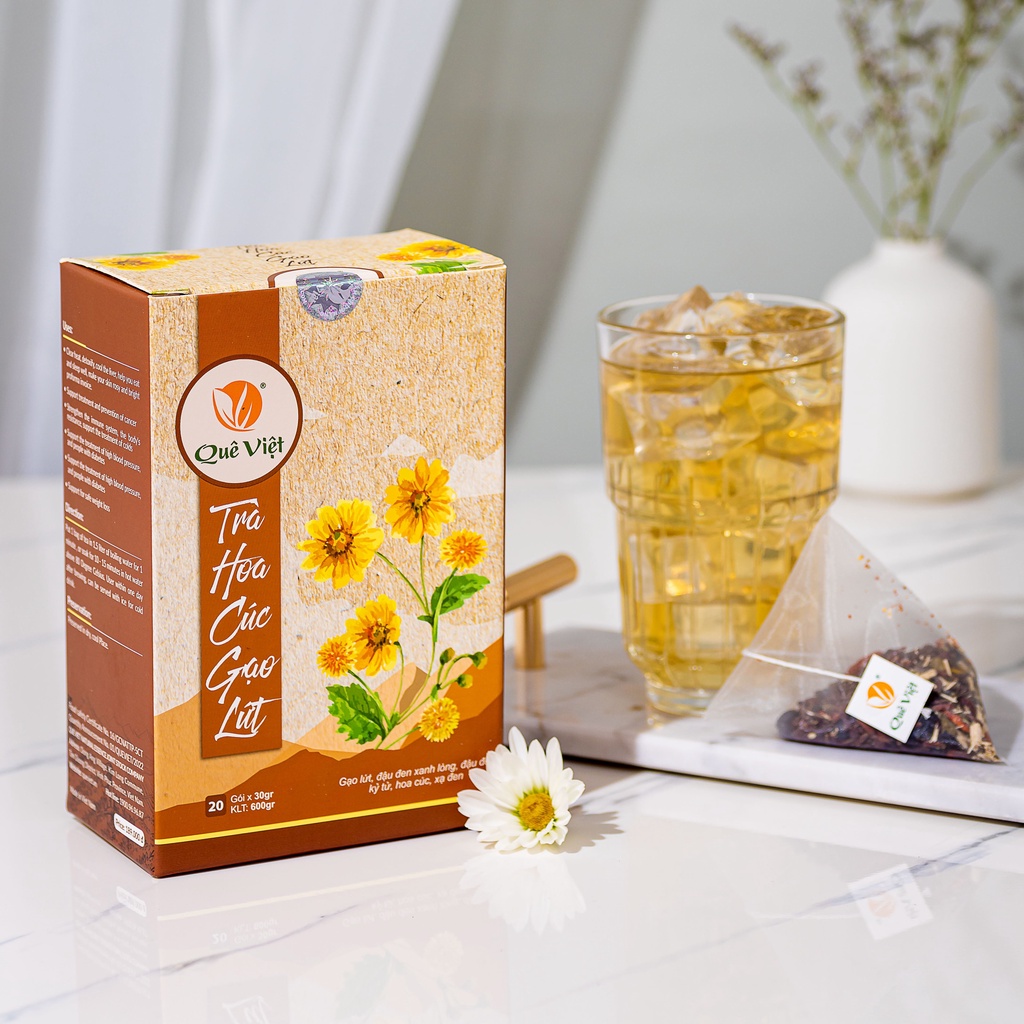 Trà Hoa Cúc Gạo Lứt Quê Việt hỗ trợ giảm cân , thanh nhiệt , điều hòa huyết áp hộp 600gram