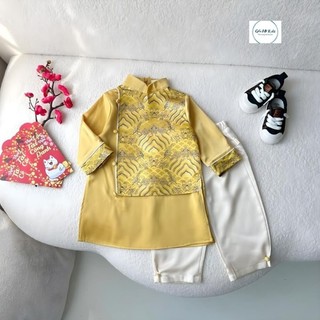 Áo dài lụa phối gấm bé trai
