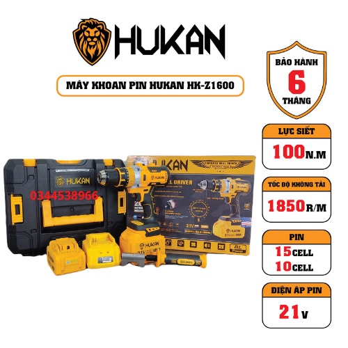 Máy Khoan Pin Hukan HK-Z1600 Lực Siết 100N.m Động Cơ Nguyên Khối Chống Sát Cốt, Pin Chống Cháy 4 Mofest