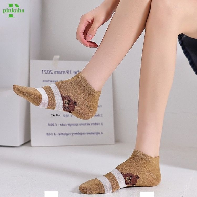 Vớ Ngắn Cổ In Hình Gấu Cute Dễ Thương Tất Cổ Thấp Nữ Cotton Họa Tiết Phong cách Nhật Hàn Hot Trend Ulzzang