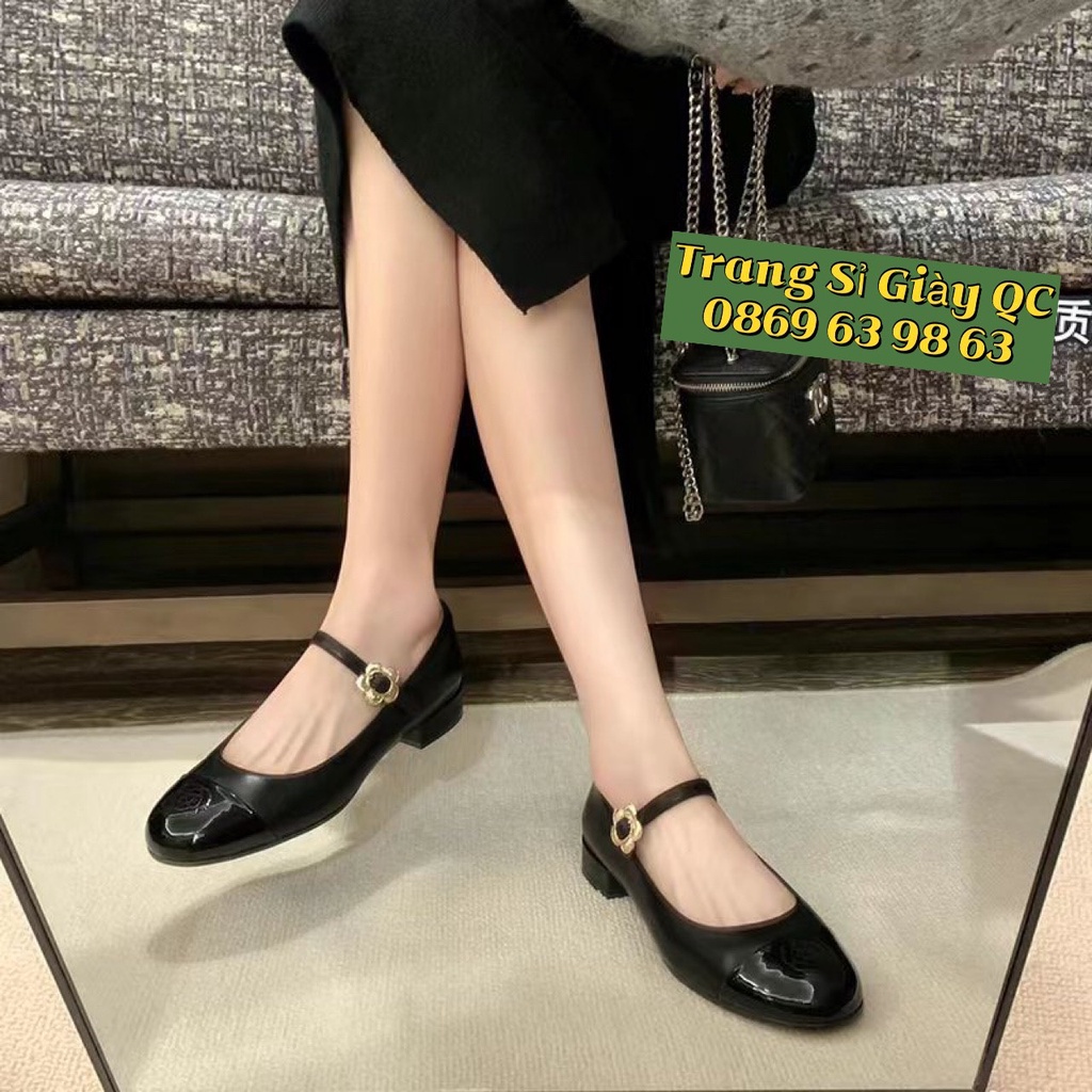 (S160) Giầy búp bê nữ gót 2 phân phối màu khuy ngang hoa (Mã Z65 / C866)