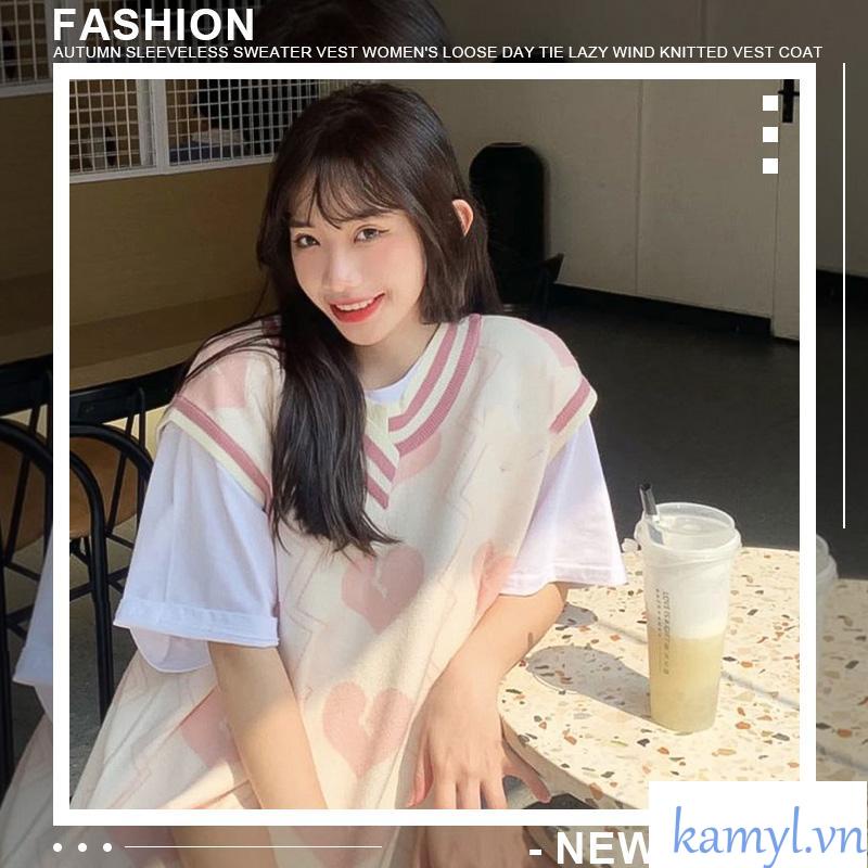 Áo gile Vest trái tim, Áo Len Nữ đẹp Thời Trang điệu đà nữ tính phong cách ulzzang dễ thương