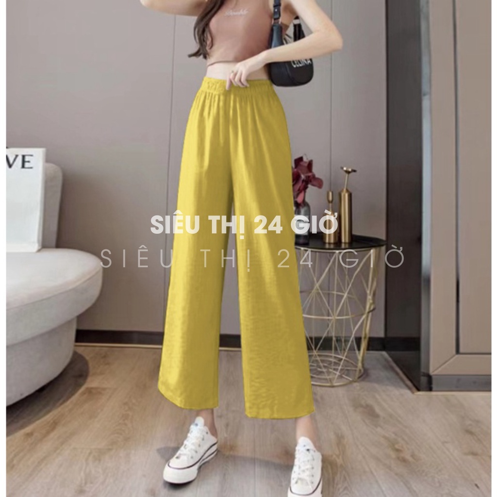 Quần thời trang nữ ống suông lưng thun form rộng Siêu thị 24 giờ chất liệu đũi tơ mềm nhẹ thoáng mát QNH.58